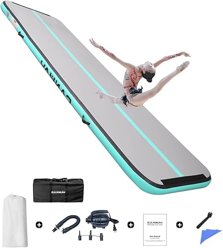 CANWAY Tapete inflable para gimnasia de 10 pies13 pies16 pies20 pies con bomba de aire eléctrica para el hogar al aire libre gimnasio animadoras