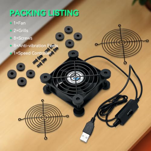 Image of 80mm USB Fan, USB Computer Fan with 3 Speeds Controller Small PC Cooling Fans for Case Server Receiver Router DVR Xbox Cooler, 2Pcs