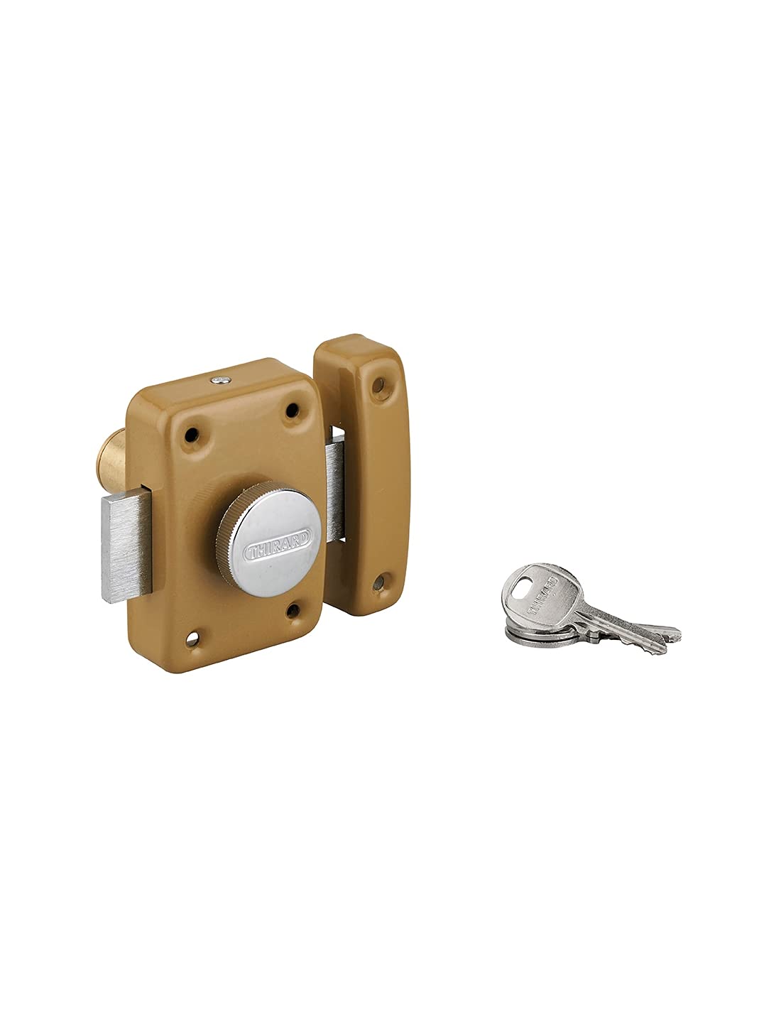 THIRARD - Verrou à Bouton Trident - Cylindre 45 mm - Coffre et Gâche en Alliage Chromé - Bouton ABS - 3 Clés en Acier Nickelé - Sécurité Intérieure - Finition Époxy Bronze