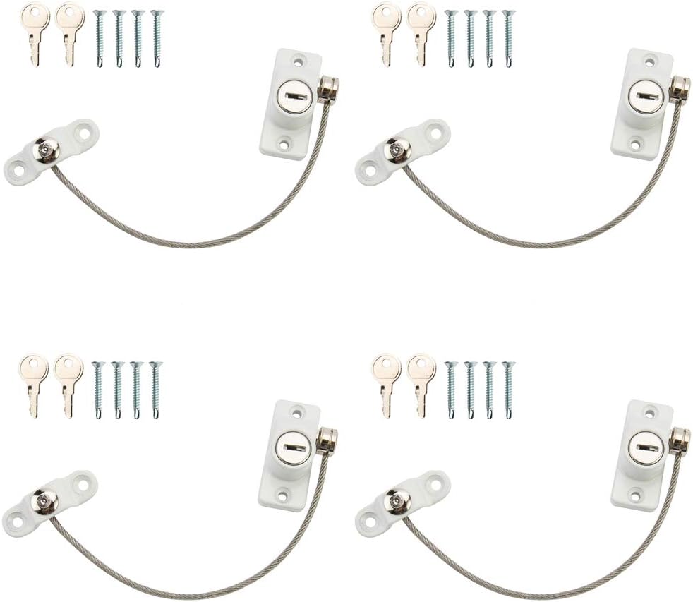 4x Window Door Restrictor Lock with Keys Child Baby Safety Security Cable Wire Catch