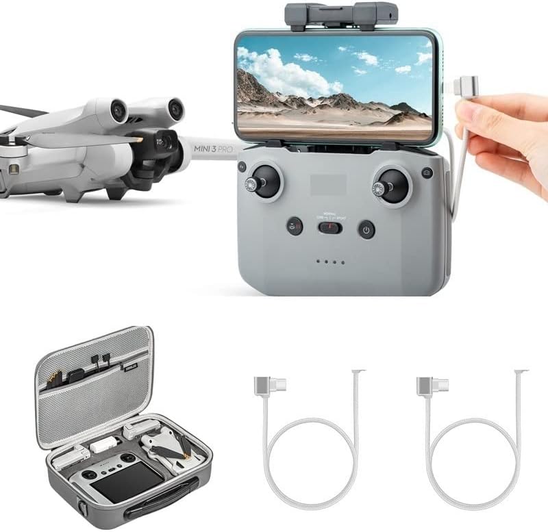 JLANDA for DJI Mini 3 Pro Carrying Case Portable Shoulder Bag PU Handbag RC Screen Remote Controller Storage Case Drone Accessories Bags (Color : with Data Cable)