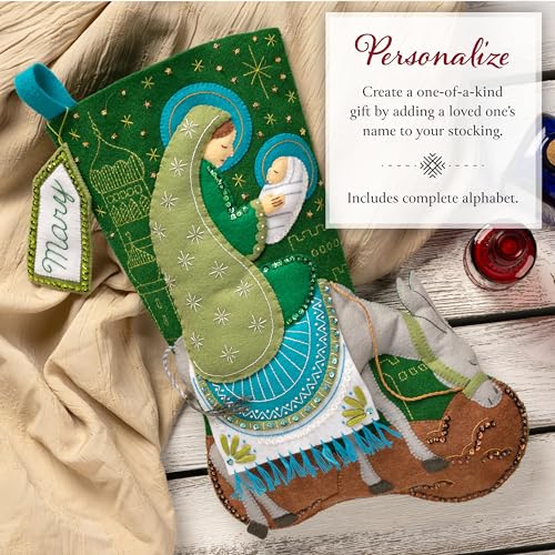 Image of Bucilla, Felt Applique 18 inch Stocking Making Kit, Holy Journey, Perfect for Holiday DIY Arts and Crafts Projects, 89710E