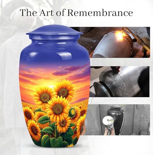 Image of Yellow Sunflower Urns for Human Ashes - Sunset Large Urns for Human Ashes Adult - Cremation Urn with Sunflowers for Adult Male and Female - Large Decorative Urn for Mother and Father 10inch