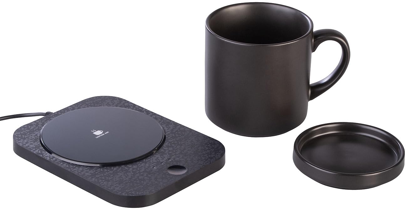 PEARL scalda tazze elettrico: scaldacaffe USB 2in1 con stazione di ricarica compatibile Qi, con 15 watt, fino a 55 °C (scalda tazza USB tazza, 6s)