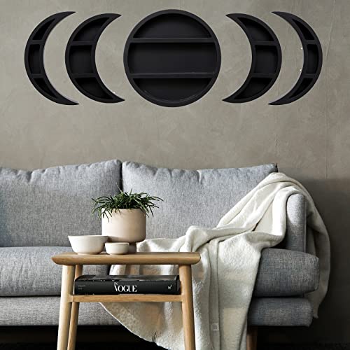 Jcld&Yo9 Moon Phase Shelf Set Black Moon Shelf Crescent Floating Shelves,Bed Sofa Wall Decor Storage Rack,Office Decorative 5 Pieces Gift #TOP6