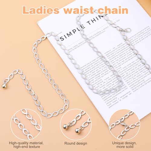 Silver Waist Chain for Women, Adjustable Waist Chain Belt Metal Hollow Body Chains for Women Dress Jeans Pants3