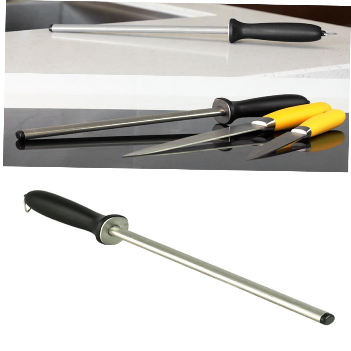 BRIGHTFUFU Diamond Honing Steel Sharpening Rod with Ergonomic Rubber Handle for Precision Kitchen Home and Hunting Use Efficient Sharpener Stick for Butchers and Chefs