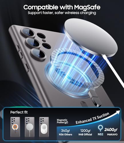 Image of DIZORO Samsung S24 Ultra Case, Compatible with Mag Safe Back Cover, Matte Luxury Metallic Luster Flexible TPU Wireless Charging Shockproof Case with Camera Protector Lens (Grey)