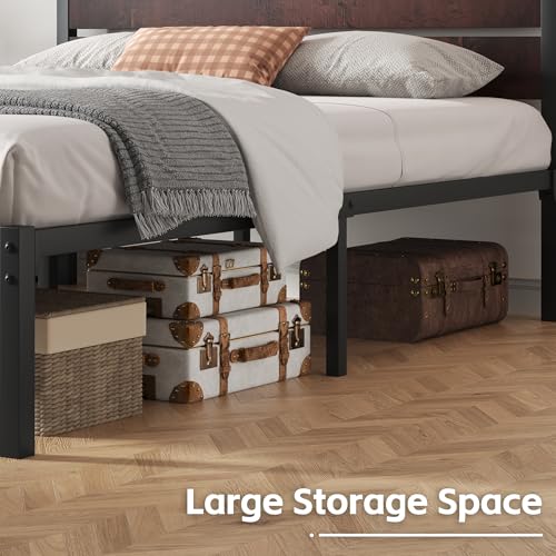 Image of Fluest Queen Bed Frame with Headboard and Footboard, with Under Bed Storage, All-Metal Support System, No Box Spring Needed, Easy Assembly, Red Brown