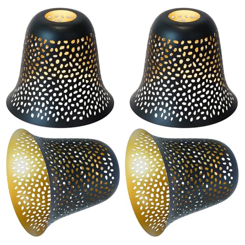 Image of pendant light shade, Metal Lampshade Etched Raindrop (Outer Black Inner Gold) Mini with 1-5 /8 inch Fitter Height 5.12 Inch Bottom Size:5.9inch for Wall Lamp or ceiling fan light covers