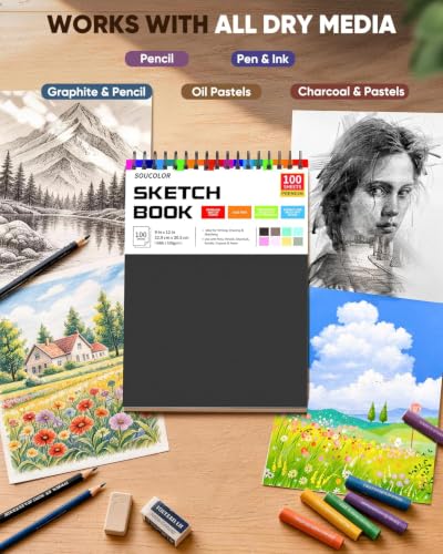 Image of Soucolor 9x12 Hardcover Sketch Book Thick Sketchbook Drawing Paper for Kids