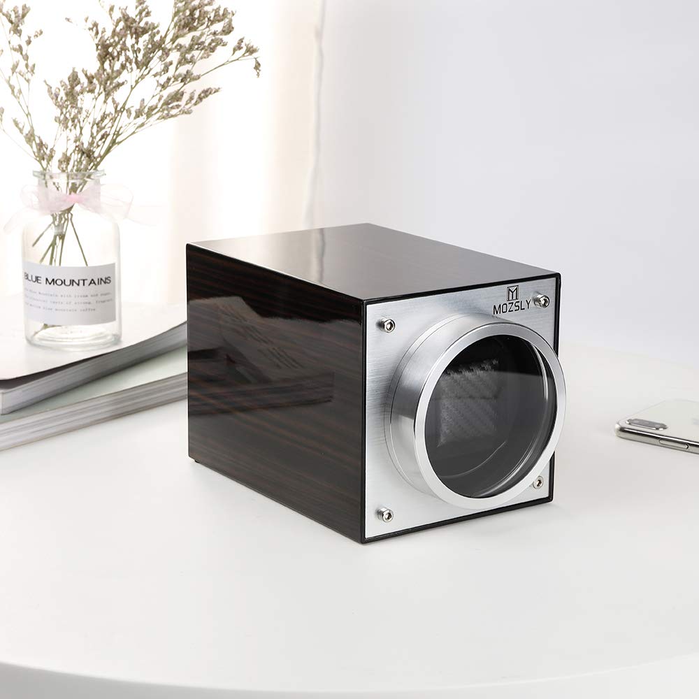 MOZSLY Cargador de reloj para relojes automáticos, alimentado por batería, adaptador AC con 12 modos de rotación, caja con motor silencioso, lacado piano