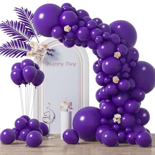 Image of Voircoloria 130pcs Dark Purple Balloons Different Sizes 18 inch 12 inch 10 inch 5 inch Party Latex Balloons for Birthday Halloween Graduation Baby Shower Anniversary Party Decorations