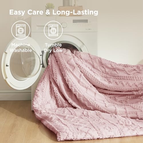 Image of Bedsure Tufted Boho Comforter Set Twin Size - Pink Boho Bed Set, GentleSoft 2 Pieces Farmhouse-Style Embroidery Bedding, Gifts for Woman, Soft Jacquard Twin Comforter for All Seasons