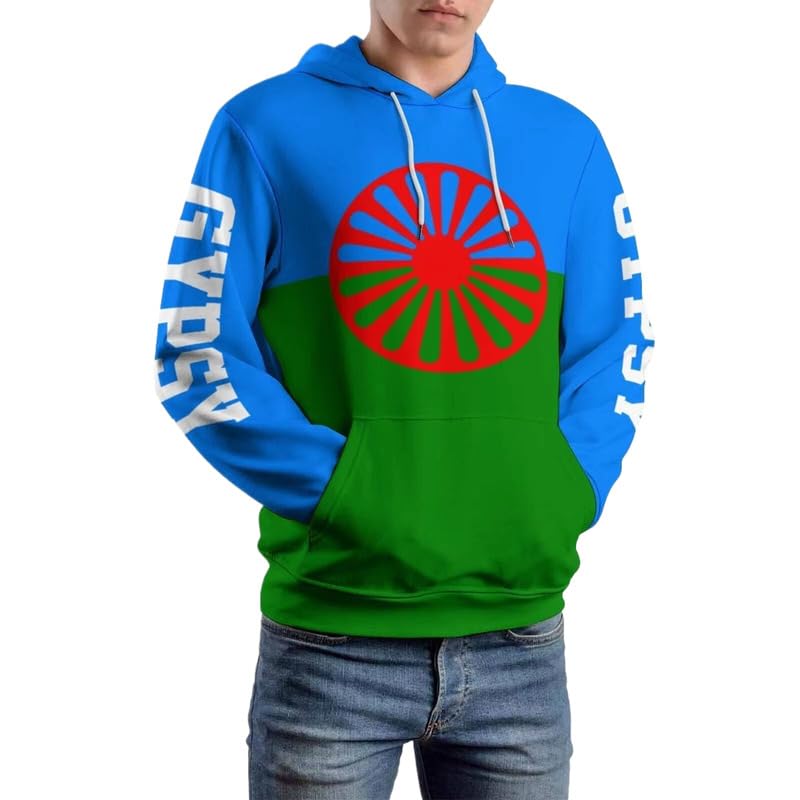 Sweat à capuche unisexe avec drapeau gitan cadeau rétro pour couple