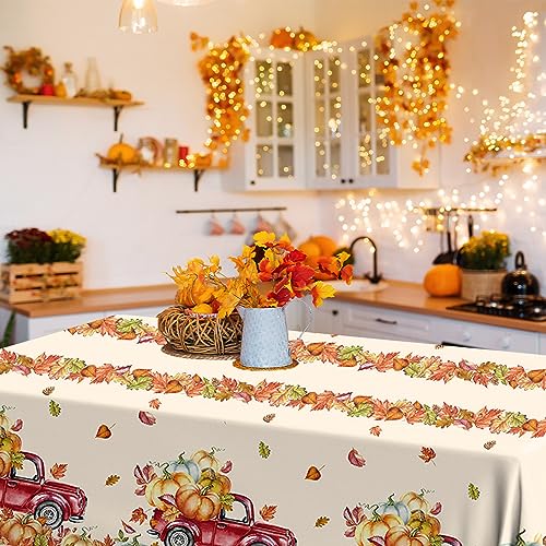 Image of Fall Tablecloth, 3 Pcs Thanksgiving Tablecloths, Pumpkin Rectangle Fall Plastic Tablecloth,Maple Leaf Pumpkin Table Cover for Fall Themed Thanksgiving Party Supplies, 108 x 180 cm
