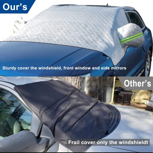 Windshield Snow Cover, Foval Car Windshield Cover For Ice And Snow Frost With Side Mirror Protector, Safe Luminous Strip, 4-Layer Wiper Front Window Protects Cover For Cars Vehicle Gifts For Men&Woman #TOP1