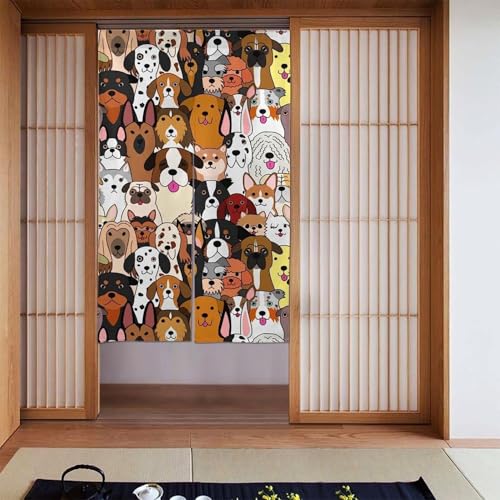 犬 カーテン のれん シェードカーテンン 和風 遮光 断熱防寒 目隠し 部屋仕切り 玄関 ドアカーテン 壁掛け 間仕切り 柔らかい 飾り 四季兼用 86x143 Cm