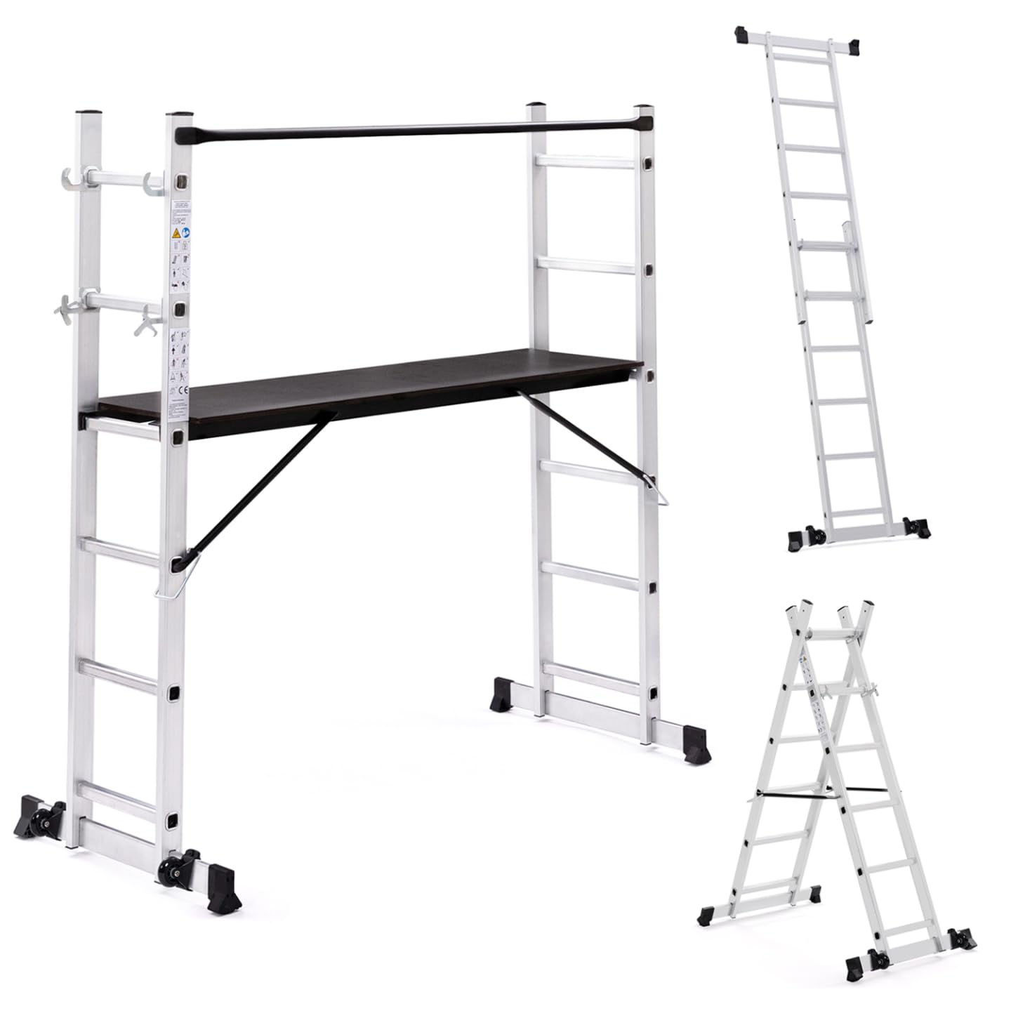IDMarket - Ponteggio a scala multiuso in alluminio con piattaforma modulare su ruote, altezza 165 cm