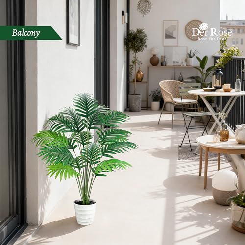 Der Rose 28" Fake Palm Tree Tall Artificial Plants Areca Faux Trees Indoor in White Pot for Home Office Living Room Floor Porch Balcony Decor - Image 3