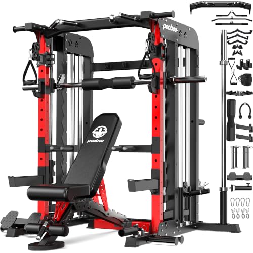 Image of pooboo Power Cage Smith Machine with 2000LB Squat Rack Cable System