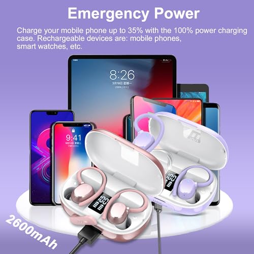 Image of sprtoybat Wireless Bluetooth Earbuds Sport 128H Playtime New Bluetooth 5.3 Headphones with LED Display Powerful Bass Over Ear Earphones with Earhooks IP7 Waterproof for iOS Android