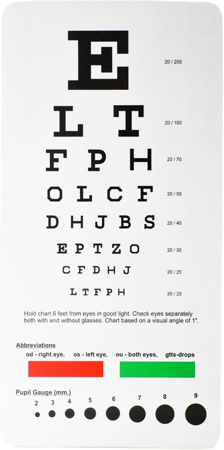 YNR Pocket Eye Chart - 2 in 1 Perfect for an Eye Vision Test, Snellen Eye Chart, High Quality Plastic Card & Handheld Double Sided Plastic Eye Chart for Eye Exams | (Pack of 1)