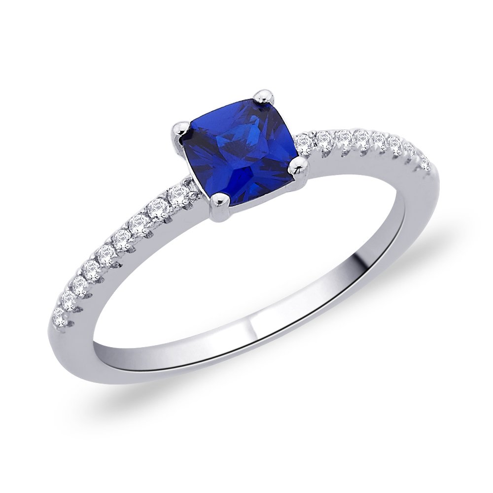 Peora Blue Sterling Silver Rhodium Plated Cz Ring For Women