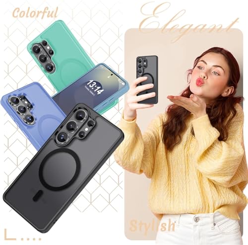 Image of Elzzi Magnetic Guard Case for Samsung Galaxy S26 Ultra 5G [Compatible with MagSafe & Qi2] Translucent Matte Hard PC+TPU Hybrid Slim Shockproof Anti-Scratch Protective Phone Cover (Black)