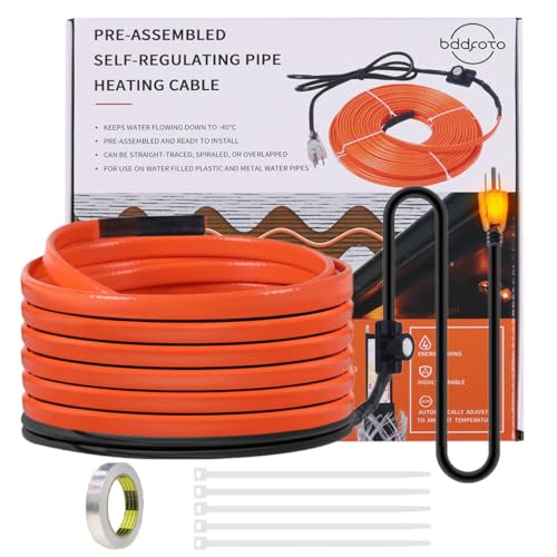 Heizkabel für Wasserleitungen, BDDFOTO Frostschutz, 7 W/ft Heizband, Selbstregulierende Rohrheizung für Dach, Wohnmobil und Wassertank, 3M