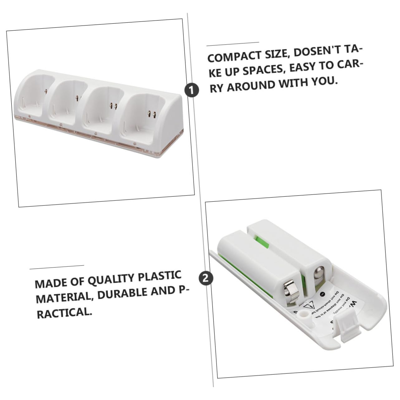 Caricabatterie USB per Batterie a 4 Slot in Plastica Bianca | Adattatore di Ricarica Facile da Trasportare, Stile Classico di Fascia Alta