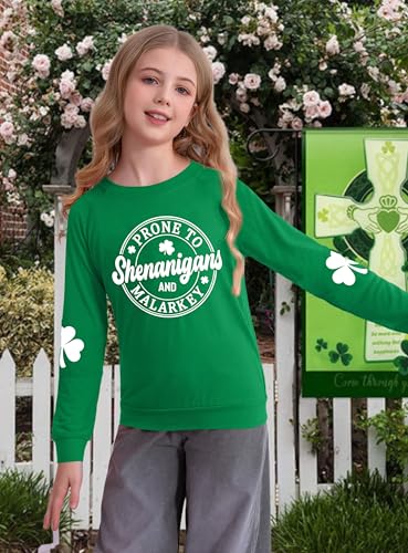 Kids St. Patrick's Day Shirts Girl Shamrock Graphic Shirts St Patty's Lucky T-Shirt Irish Long Sleeve Tops 5-14y2