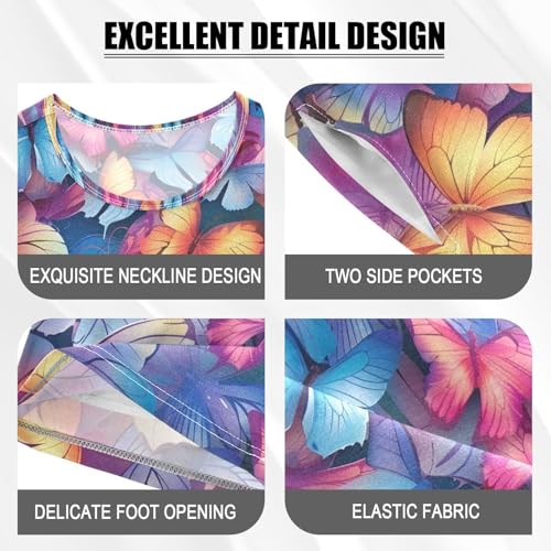 ALAZA Butterfly Color Beautiful Pajamas Set Short Sleeve Cotton Sleepwear Summer Pjs 2 Piece 5-14Y4