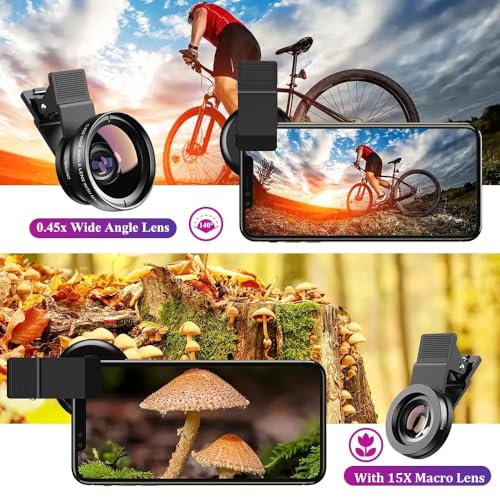 Image of REDWIND (Upgraded) Phone Camera Lens, 0.45X Super Wide Angle 15X Macro Lens Clip-On 2in1 Professional HD Lens Kit for Insta Reel Yotube Vlog Compatible with iPhone iPad & Android Smartphone, Tablets