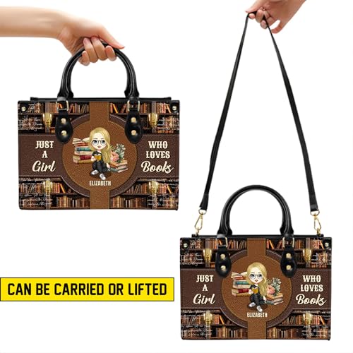 Personalized Book Lover Leather Bag, Just A Girl Who Loves Book Handbag With Name, Books Purse, Gifts For Readers, Writer2
