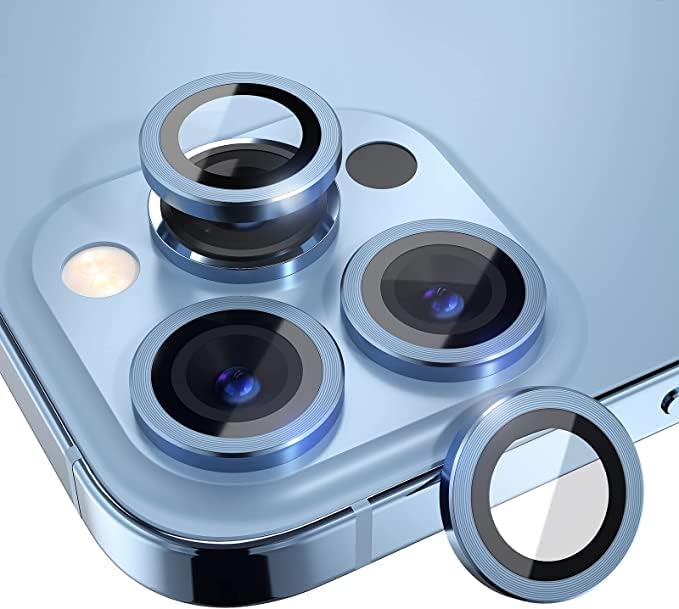 MAYBAL® Alloy Ring Camera Lens Protector Compatible for iPhone 13 Pro/iPhone 13 Pro Max | HD Clear Tempered Glass | Alloy Full Fit Lens Ring Cover | Case Friendly, Scratch Proof - Sierra Blue