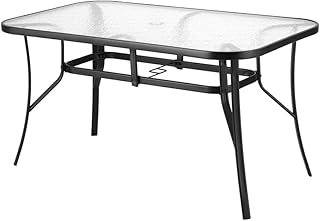Gardeon Outdoor Dining Table 140CM Steel Frame with Tempered Glass Top Rust-Resistant Adjustable Parasol Hole Patio Garden...