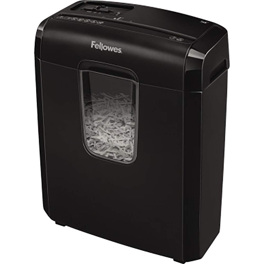 Fellowes 6C - Trituradora de papel, corte en partículas, destruye hasta 6 hojas, destructora de folios uso personal, papelera de 11L, nivel de seguridad DIN-​P4, color negro