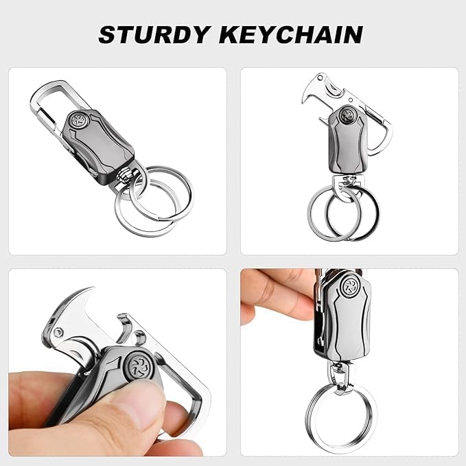 Image of Metal Keychain with Carabiner Clip | Portable Key Ring Holder | Heavy Duty Key chain Charm | Everyday Carry Key Accessory for Men Women | Gift for Car & Bike Keys