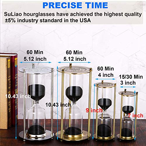Suliao Hourglass 15 Minute Sand Timer, Vintage Brass Black Sand Clock, Metal Small Sand Watch 15 Min, Antique Reloj De Arena, Unique Hour Glass Sandglass For Home, Office, Desk Decoration #TOP4