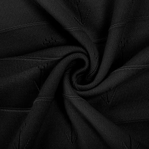 Belle Poque Womens Puff Short Sleeve Sweaters Summer Crew Neck Black Pullover Blouse,M #TOP5