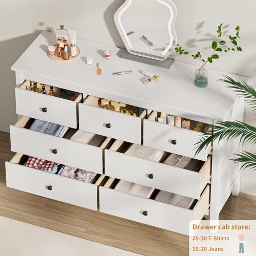 Image of CARPETNAL 47 inch White Dresser for Bedroom with 7 Drawer & Metal Handles