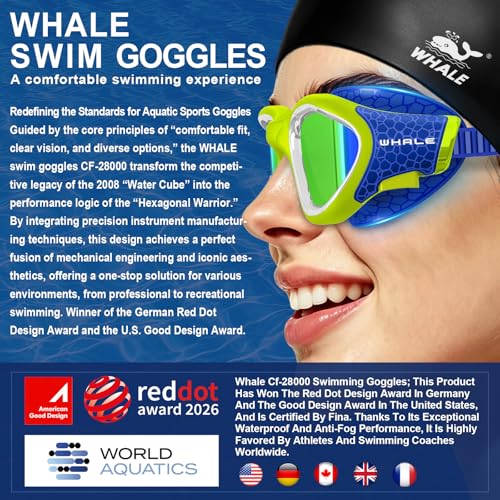 Image of Whale Swim Goggles Polarized Anti-Fog Lenses, Unisex | 100% UV Protection | Anti-Fog Goggles High Definition, Wide-Angle View