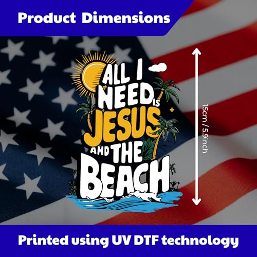 Image of Christian Car Decal All I Need is Jesus and the Beach Sticker - Funny Summer Bible Verse Vinyl Decal, Tropical Palm Tree Bumper Sticker, Faith Gift for Christian Beach Lovers Women