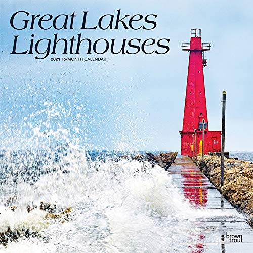 Great Lakes Lighthouses 2021 12 x 12 Inch Monthly Square Wall Calendar, USA United States of America Nature Lake