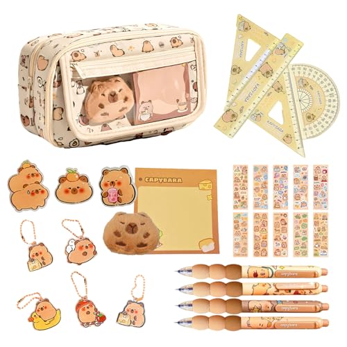 AHEJIOO 25 Stück Capybara Schreibwaren Set, Capybara Federmäppchen, Capybara Sachen, Capybara Mäppchen, Capybara Set, Capybara Federtasche, Capybara Stifte, Süßes Schreibwaren Geschenkset Für Kinder﻿