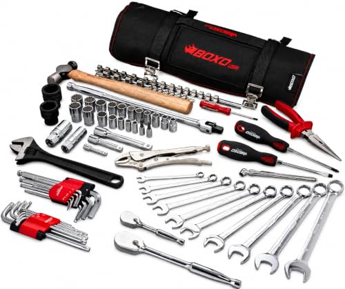 Image of BOXO USA UTV Tool Roll 66-Piece Tool Kit for Polaris RZR, Can-Am Maverick, Honda Talon & Side-by-Side UTVs - Premium Trail Repair Tool Set with Ratchets, Sockets, Wrenches & Cordura Roll Bag