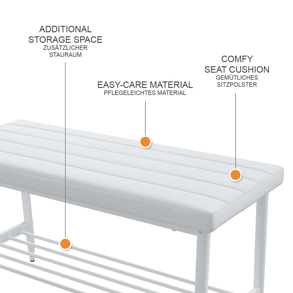 Vicco Banquette Grand, Blanc, 85x35cm, pour Une Utilisation comme Ensemble de Salle à Manger dans la Cuisine ou la Salle à Manger