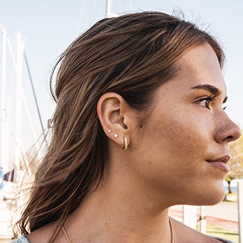 Thick Oval Huggie Earrings | Minimalist Oblong Hoops in .925 Sterling Silver | Paved CZ Chunky Small Hoops4