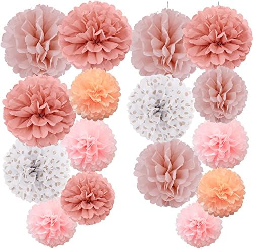 Time to Sparkle 16pcs Mix Tissue Paper Pompoms Pom Poms Flower Handmade Wedding Party Decorations Balls, Colorful Shade